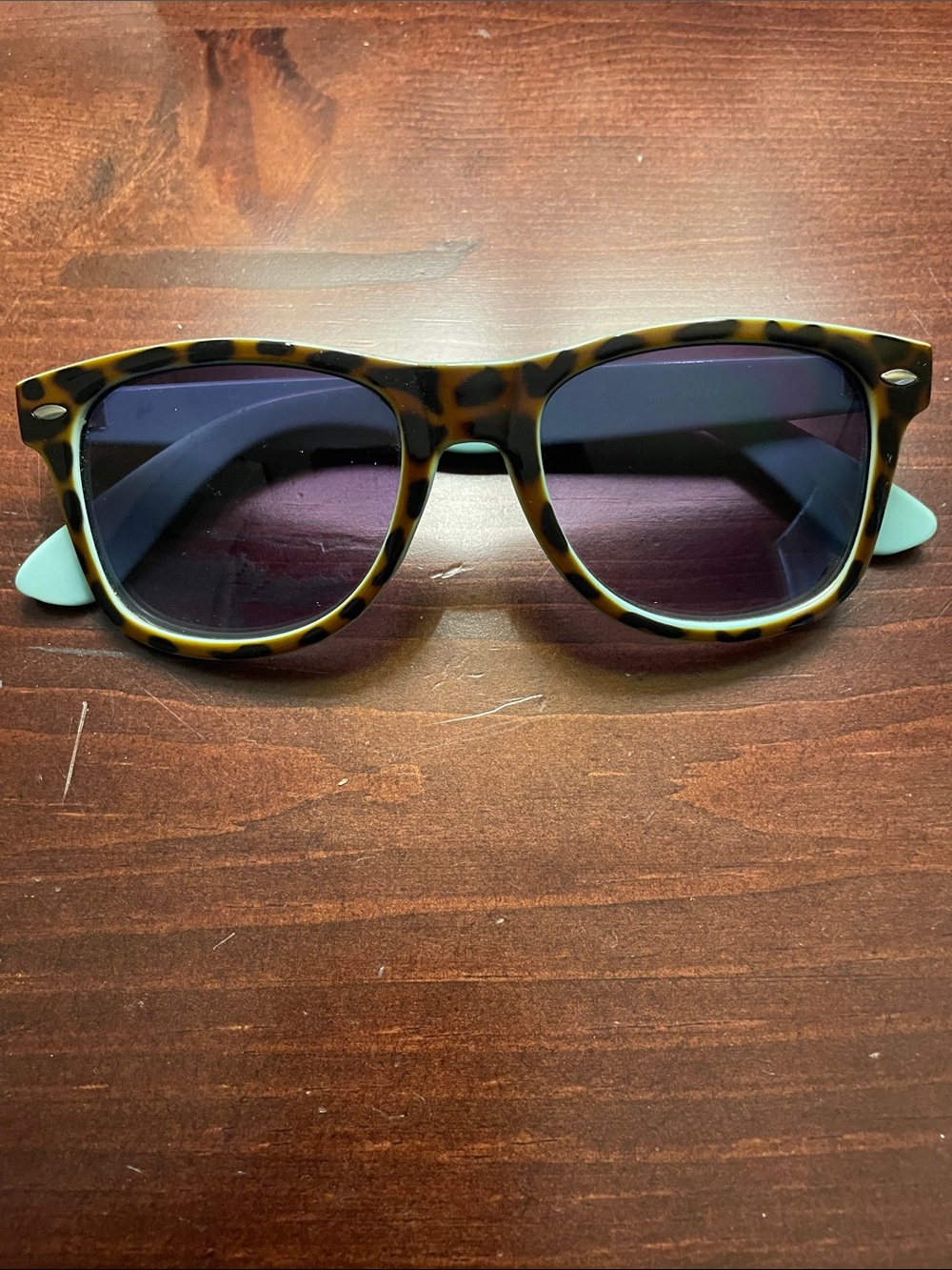 Tortoiseshell Wayfarer-Style Sunglasses with Mint Temple Tips